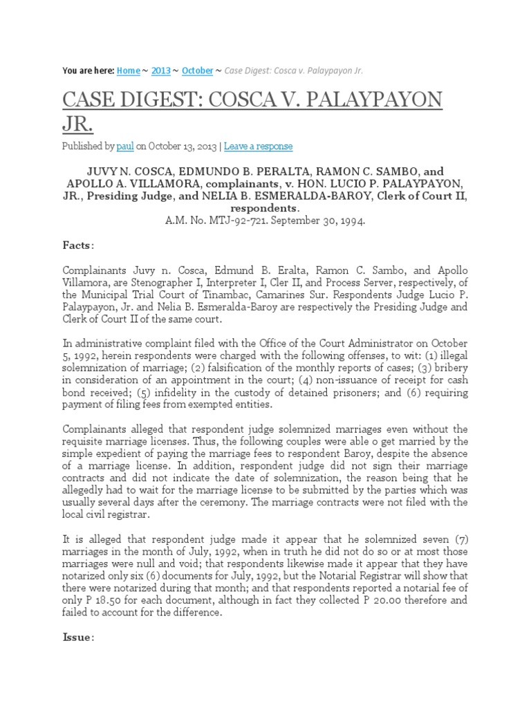Cosca v. Palaypayon PDF Notary Public Marriage License