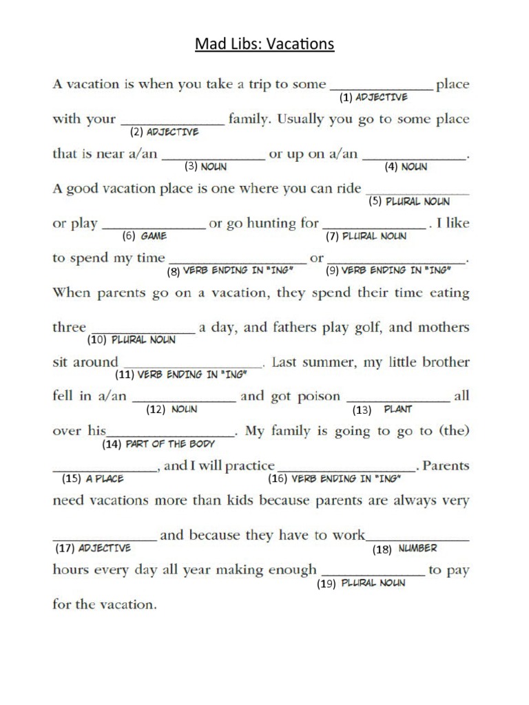 Mad Libs Vacation | PDF