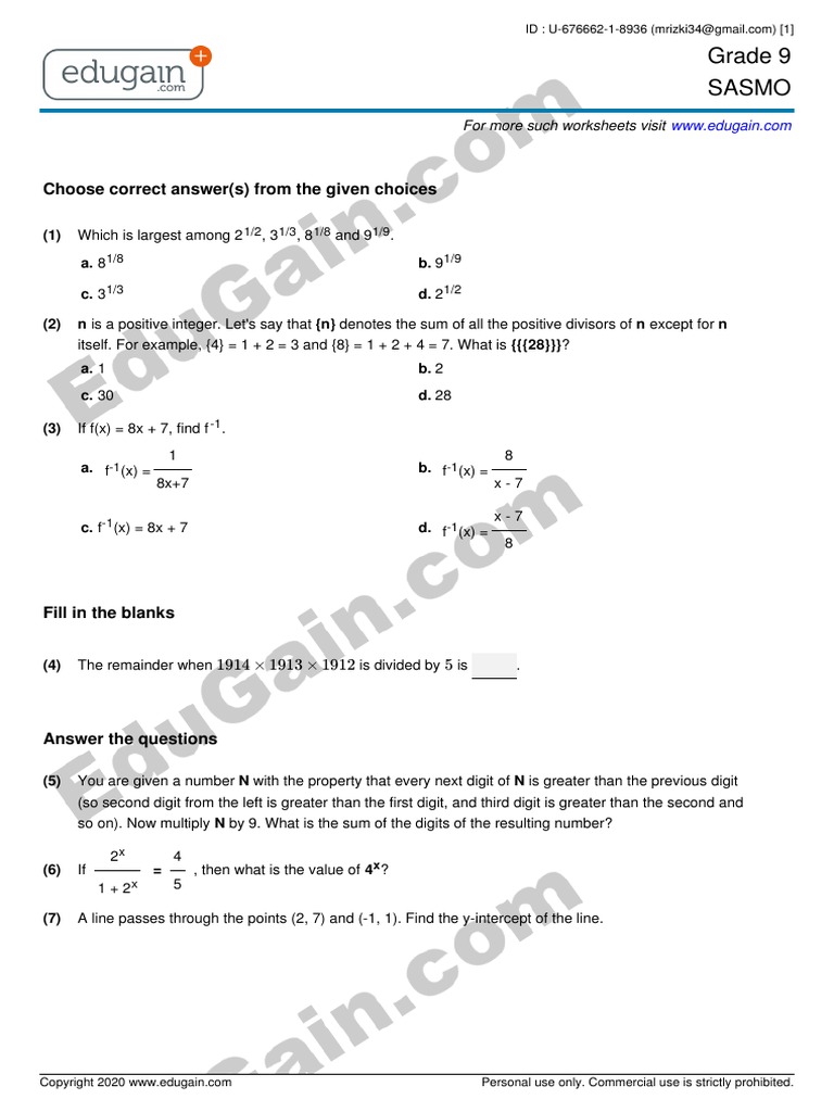 Contoh Latihan Soal Sasmo Grade 9 Mathematical Concepts Numbers