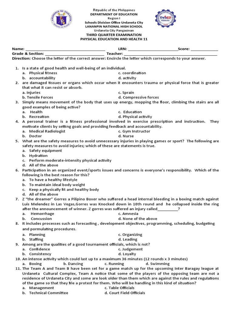 PE and Health Grade 11 Reviewer | PDF | Physical Fitness | Sports