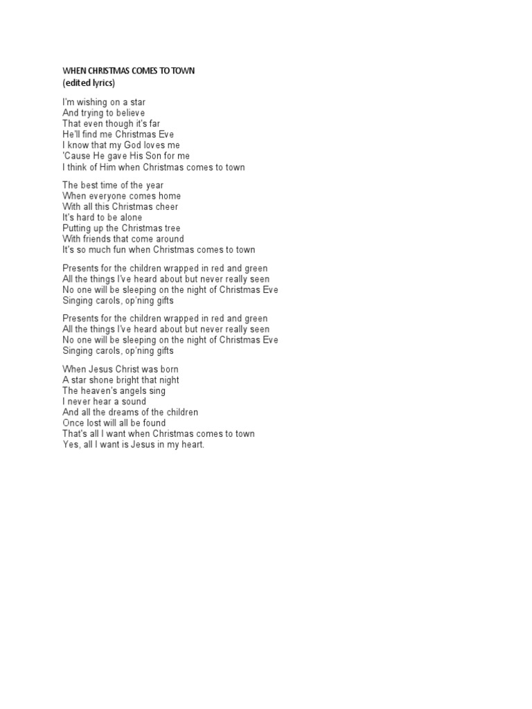 When Christmas Comes To Town Edited Lyrics