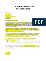 Letter of Recommendation For Scholarship Template