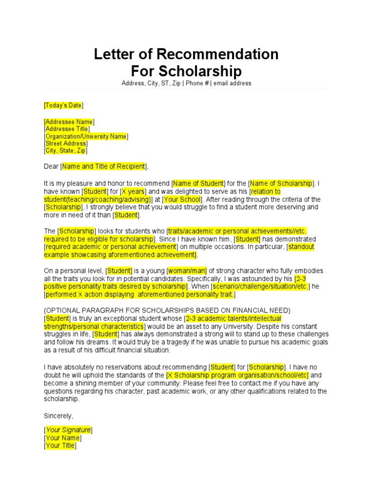 Recommendation Letter For Students For Scholarship Sample1