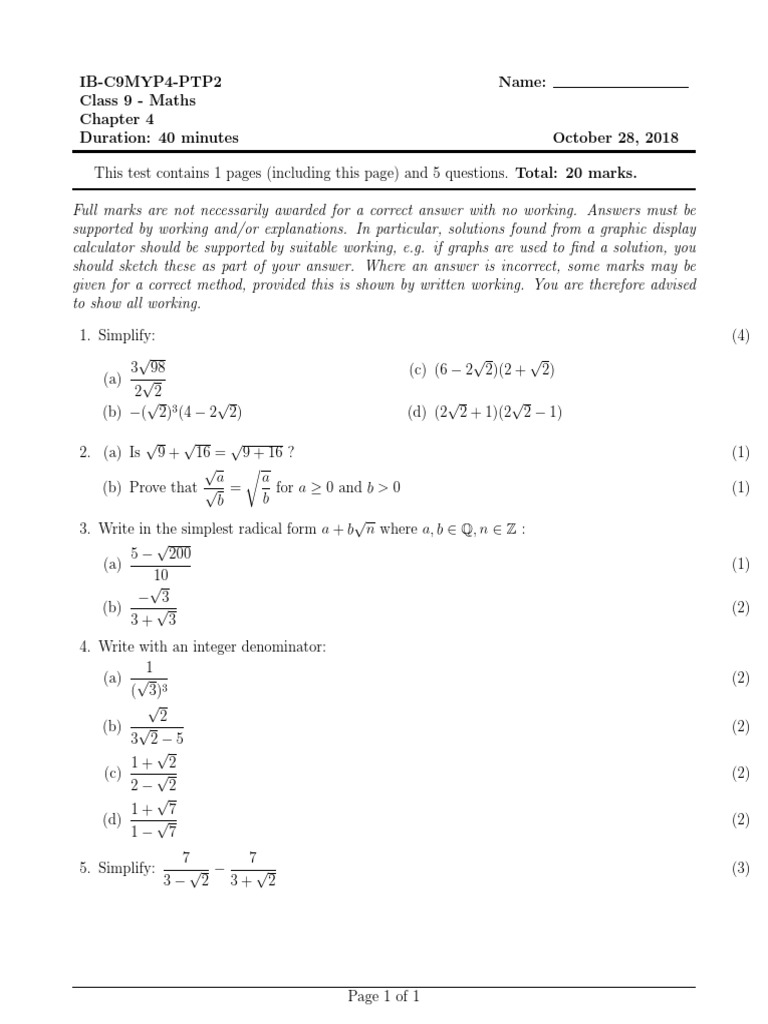 2018 10 27 - IB Class 9 - Maths Chapter 4 Radicals Surds | PDF | Square ...