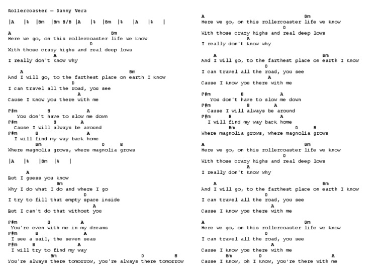 Rollercoaster Danny Vera Chords Landscape Pdf