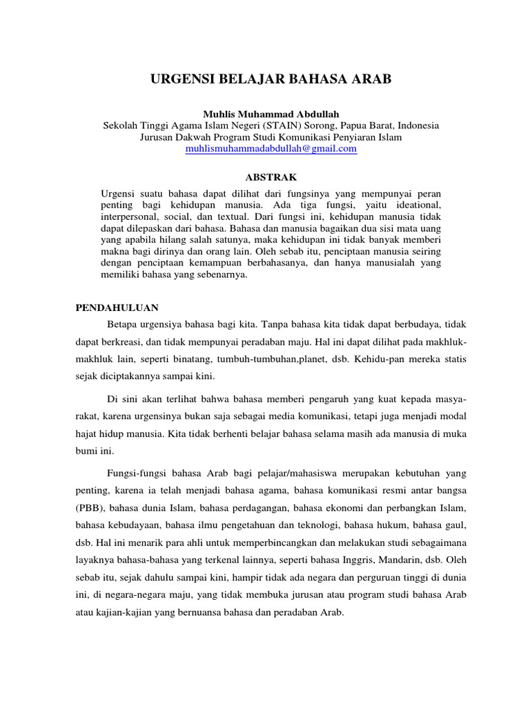 Urgensi Belajar Bahasa Arab PDF | PDF