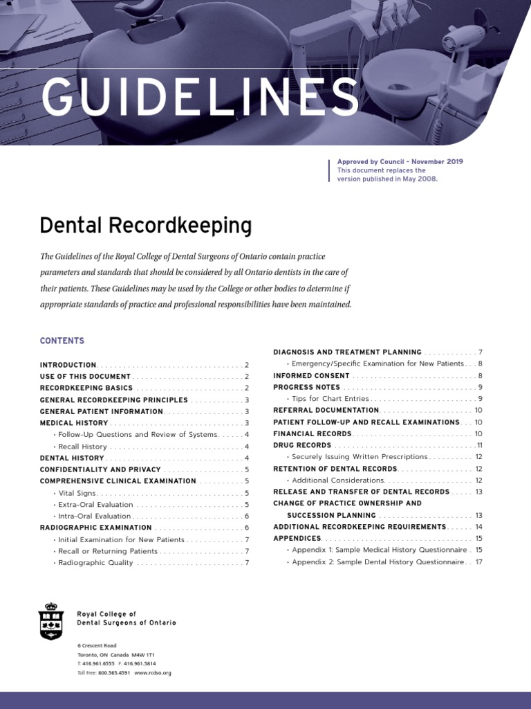 RCDSO Guidelines Dental Recordkeeping PDF Medical Diagnosis Dentistry