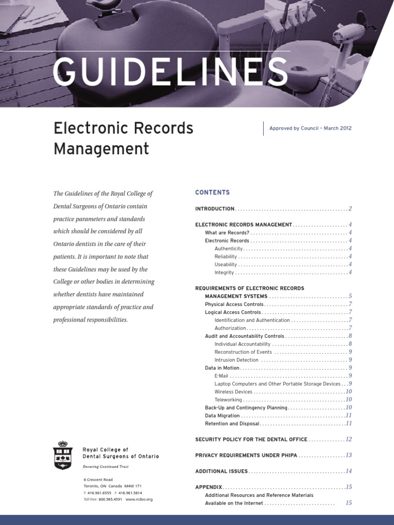 RCDSO Guidelines Electronic Records Management PDF Records