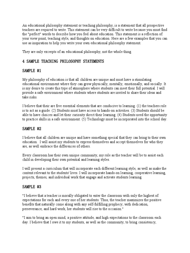 Educational Philo Samples  PDF  Philosophy Of Education  Teachers