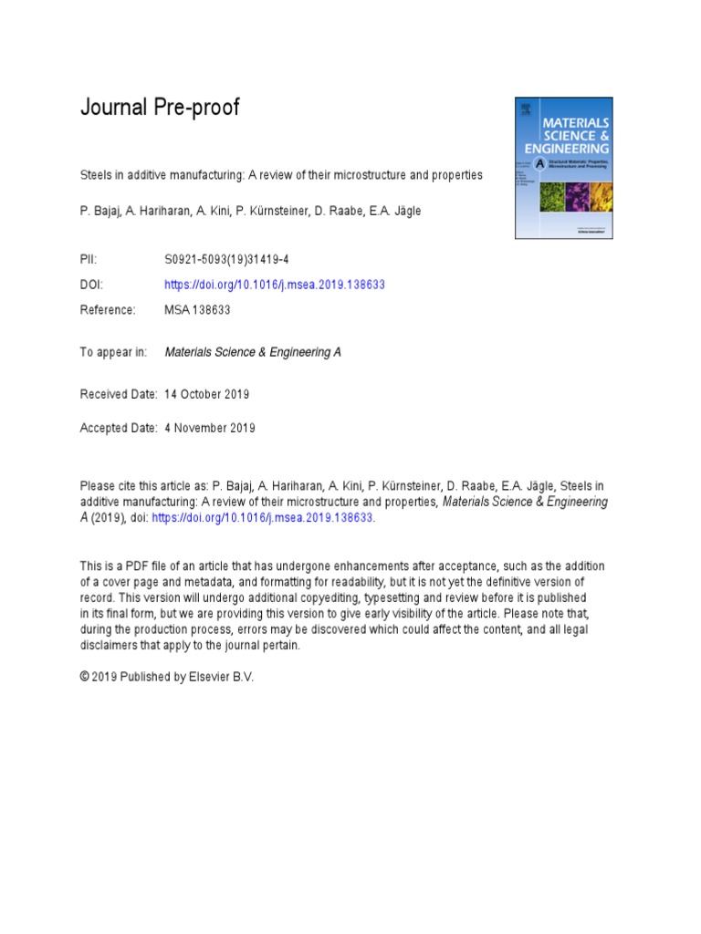 Steels in Additive Manufacturing A Review of Their Microstructure and