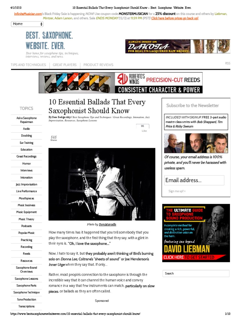 10 Essential Ballads That Every Saxophonist Should Know Best. Saxophone