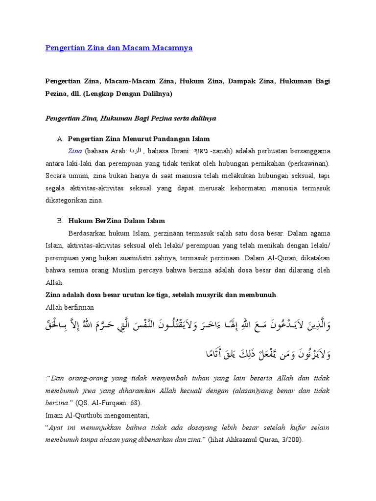Pengertian Zina Dan Macam Macamnya Pdf