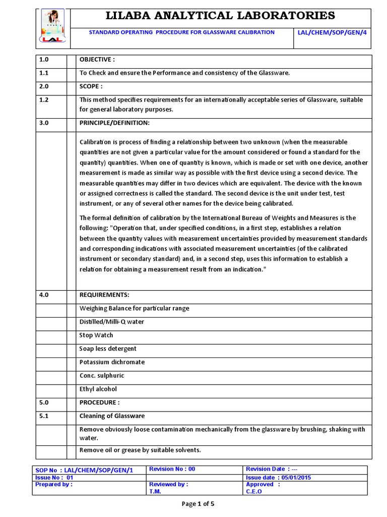 SOP Glassware Calibration PDF Calibration Measurement