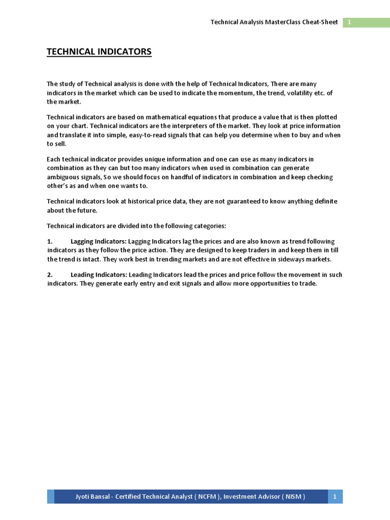Technical Analysis MasterClass CheatSheet PDF | PDF | Moving Average
