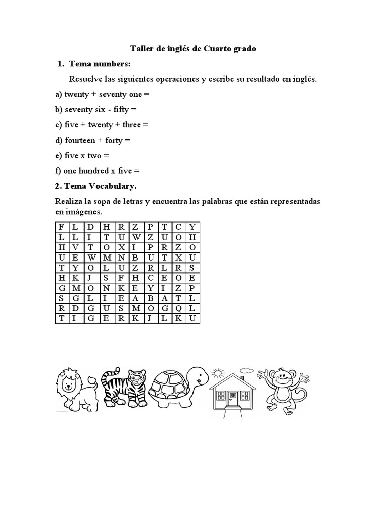 Taller de inglés para cuarto grado | PDF | Artes del Lenguaje y ...
