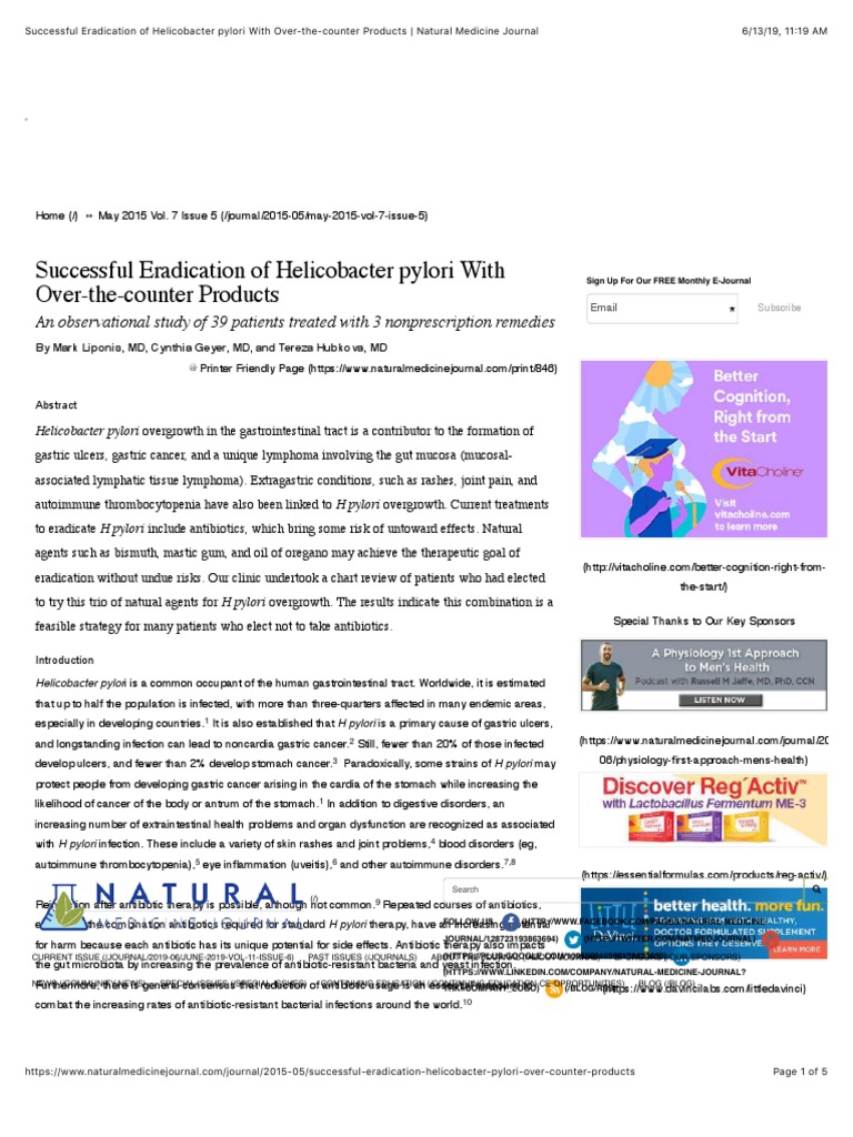 Successful Eradication of Helicobacter Pylori With OverTheCounter