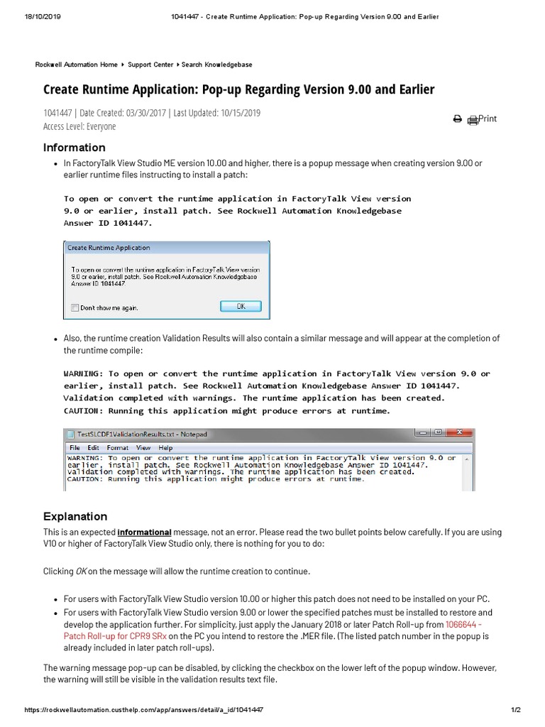 Create Runtime Application Pop Up Regarding Version 9 00 And Earlier Pdf Disclaimer Application Software