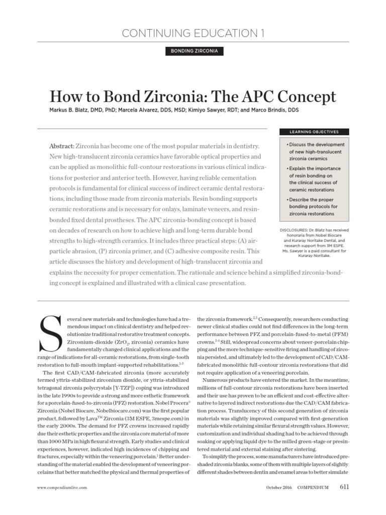 How To Bond Zirconia The Apc Concept PDF Dentistry Dentistry Branches