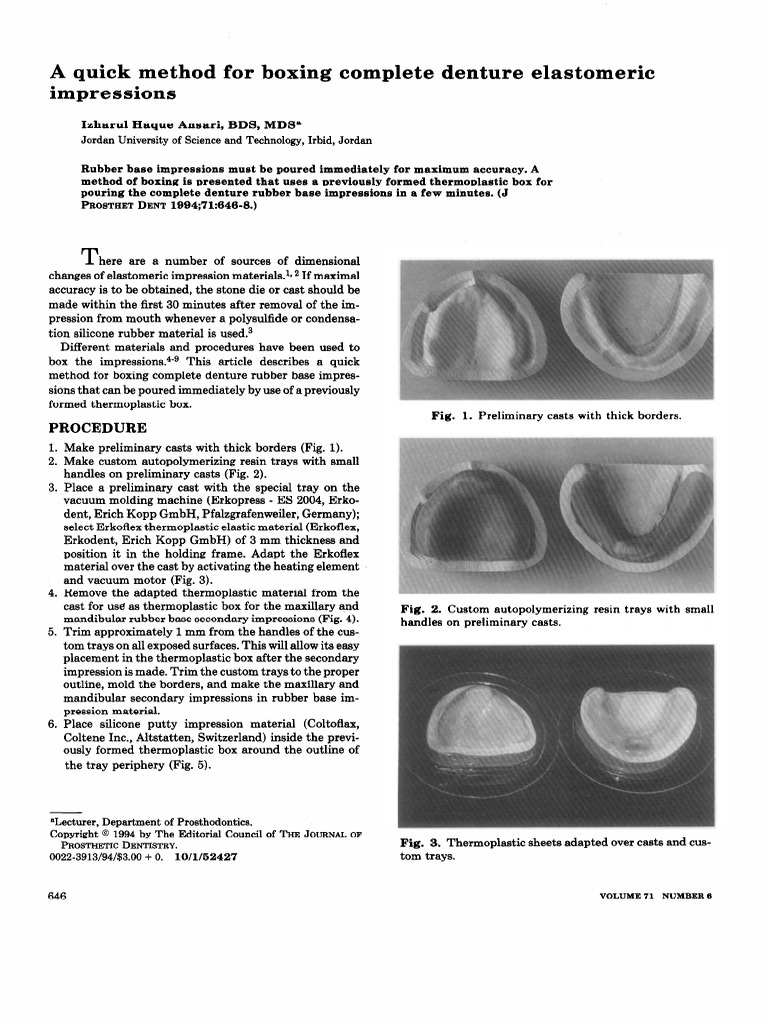 A Quick Method For Boxing Complete Elastomeric Denture Impressions