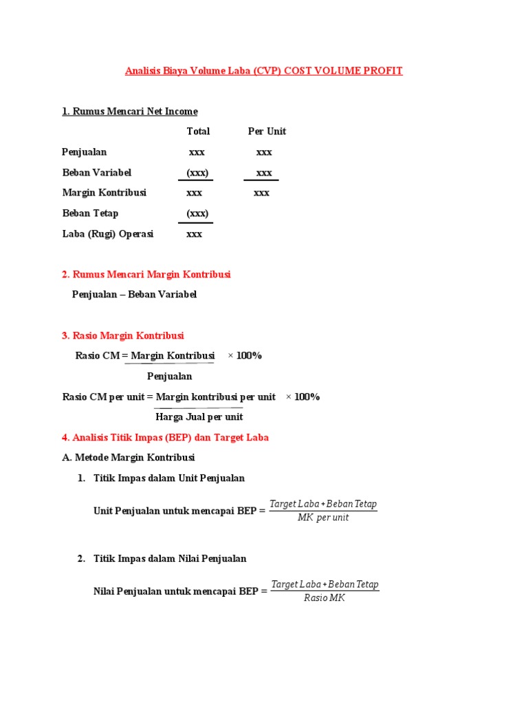 Analisis Biaya Volume Laba Pdf