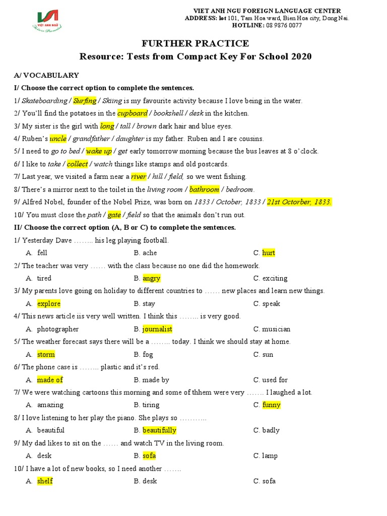 Vocabulary and Grammar Practice Test | PDF | Human Powered Transport ...