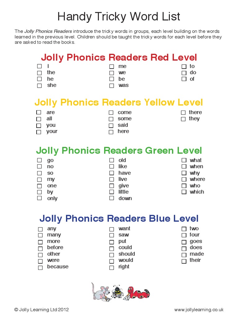 Jolly Phonics Tricky Word List | PDF