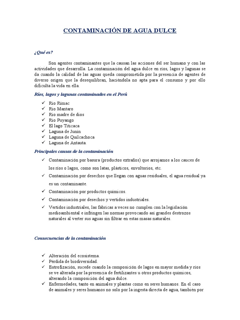 Contaminación de Agua Dulce | PDF