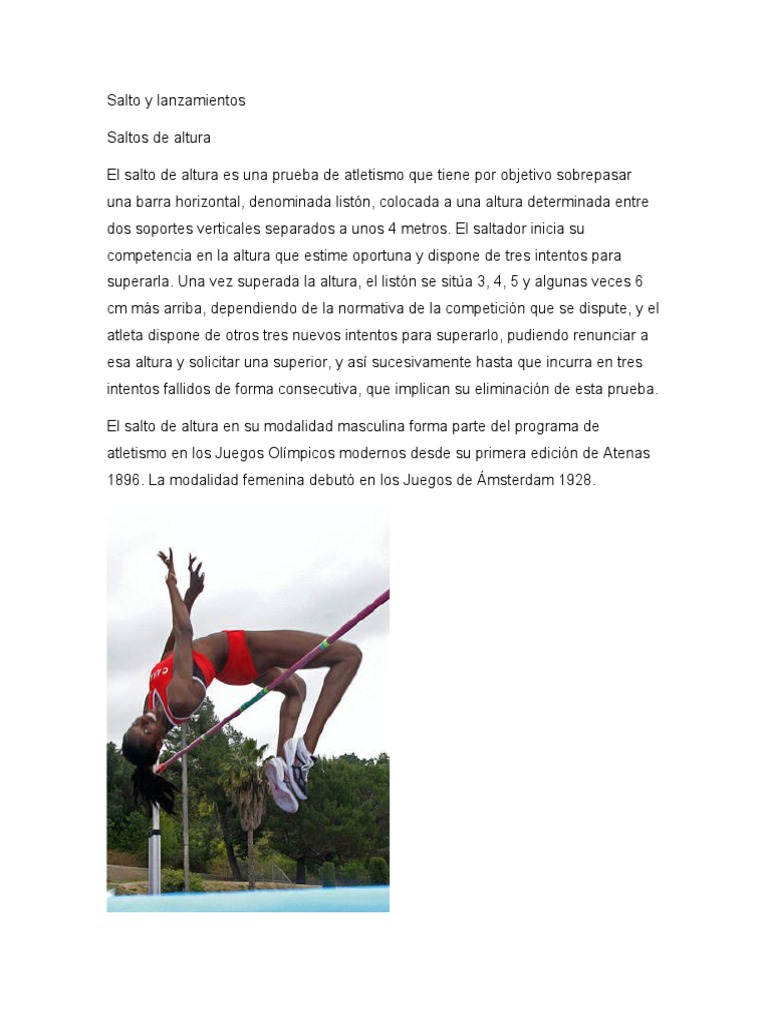 Tipos de Saltos y Lanzamientos en Atletismo | PDF | Deporte del ...
