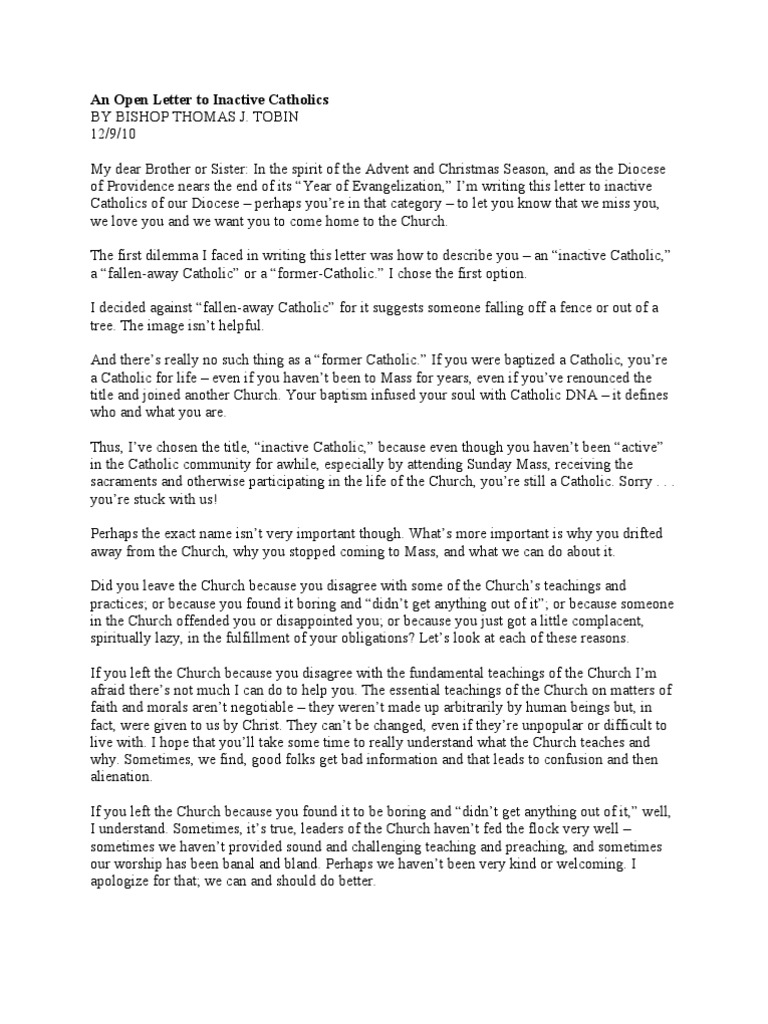 Letter to Inactive Catholics | PDF | Forgiveness | Catholic Church