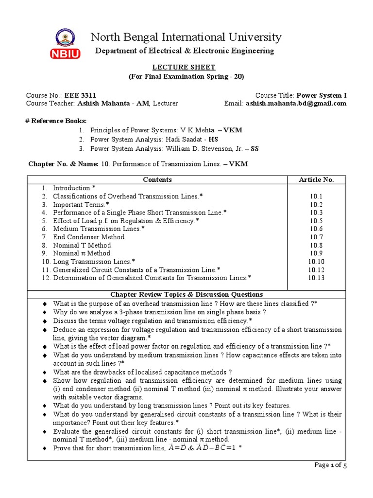 Power System I Lecture Notes | PDF | Electrical Substation | Electric ...