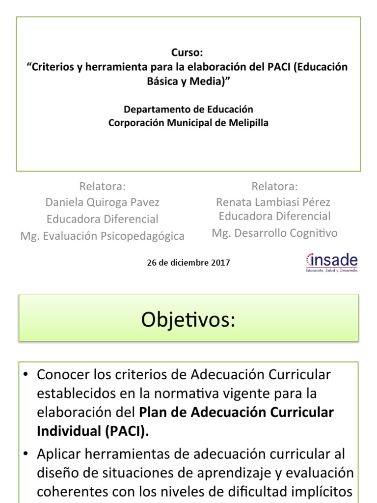 Criterios para el PACI en Educación | PDF | Plan de estudios | Evaluación