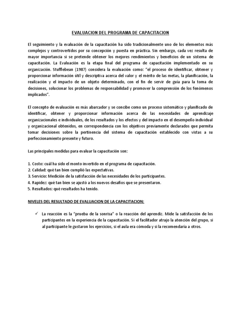 Evaluacion Del Programa de Capacitacion | PDF | Evaluación | Gestión de ...