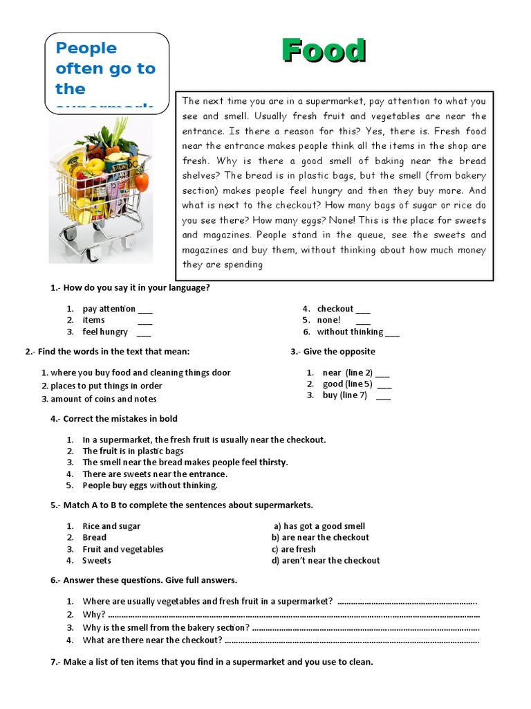 Food Reading Comprehension Exercises - 78940 | PDF | Supermarket | Breads