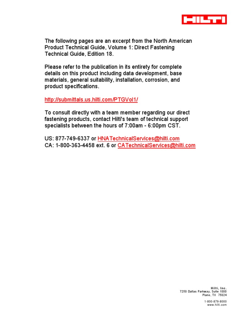 HILTI XHSN24ProductData PDF Sheet Metal Screw