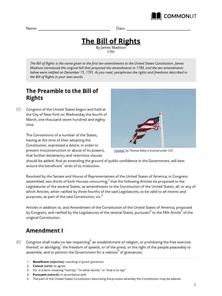 Commonlit The Bill of Rights | PDF | United States Bill Of Rights | Eighth  Amendment To The United States Constitution