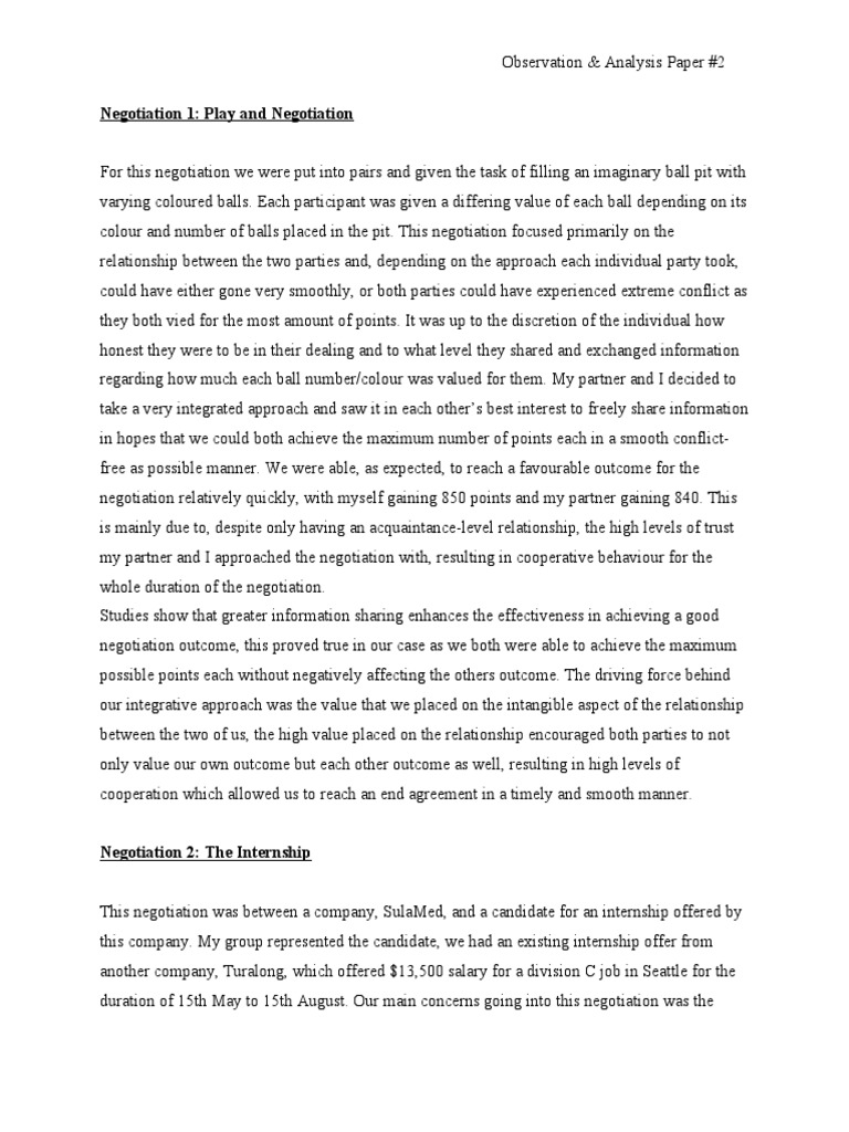 Negotiation Case Analysis PDF Negotiation Action (Philosophy)