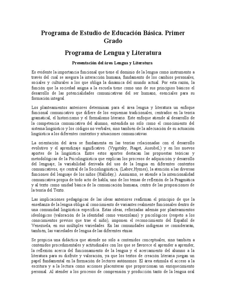 Programa de Estudio de Educacion Basica Primer Grado PDF | PDF ...