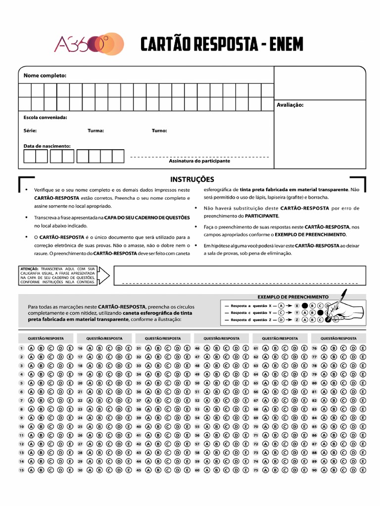 Cartao Resposta Enem - A360 | PDF