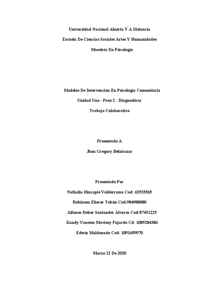 Modelos de Intervencion en Psicologia Comunitaria | PDF | Exclusión ...