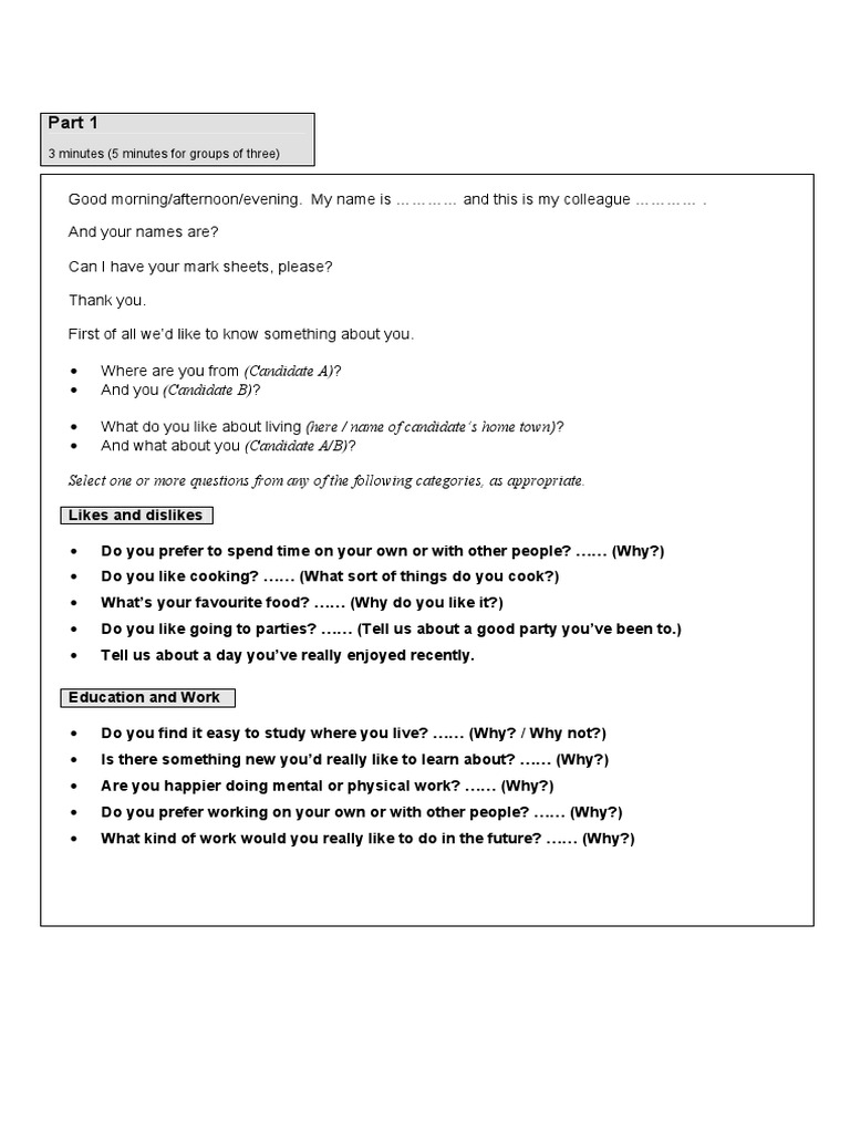 Fce Speaking Part 1 Teacher Handbook 08 Pdf Pdf
