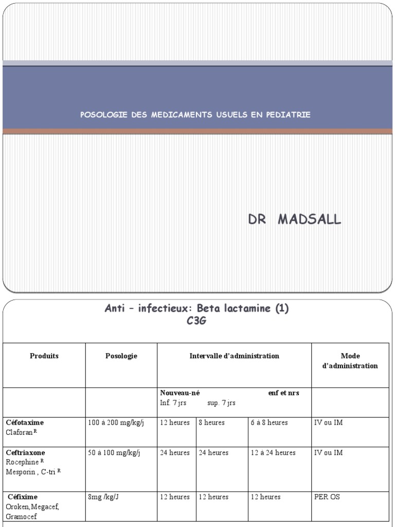 Posologie Des Medoc Ped Pdf Penicilline Antibiotiques
