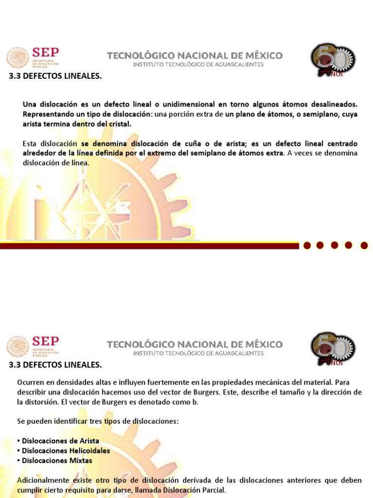 3.3. Defectos Lineales PDF | PDF | Dislocación | Materiales