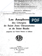 Les Anaphores Des Liturgies de Saint Jean Chrysostome Et de Saint Basile - J. Moreau