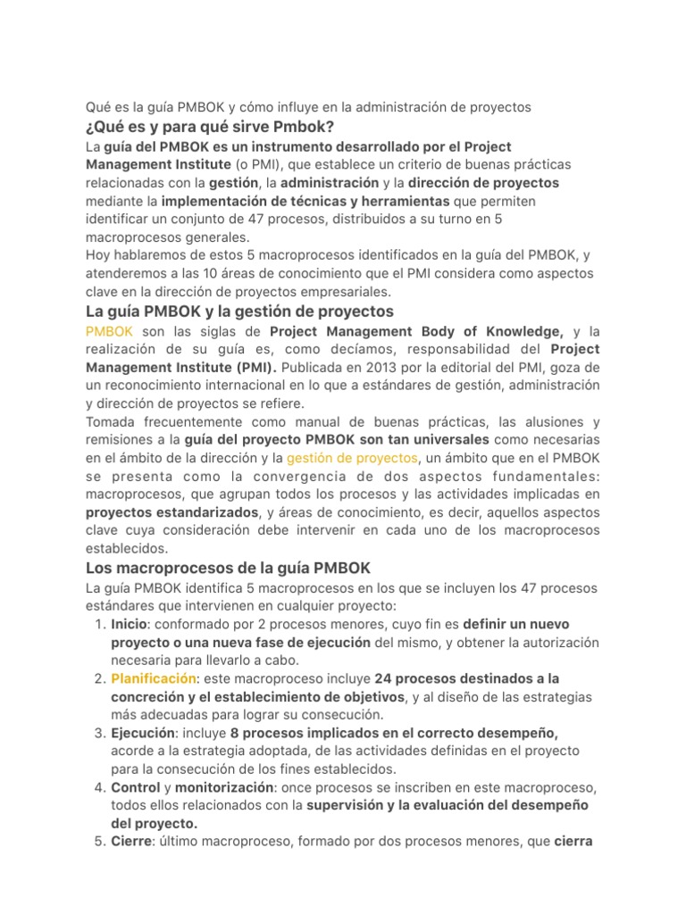 Guía PMBOK: Clave en Gestión de Proyectos | PDF | Gestión de proyectos ...