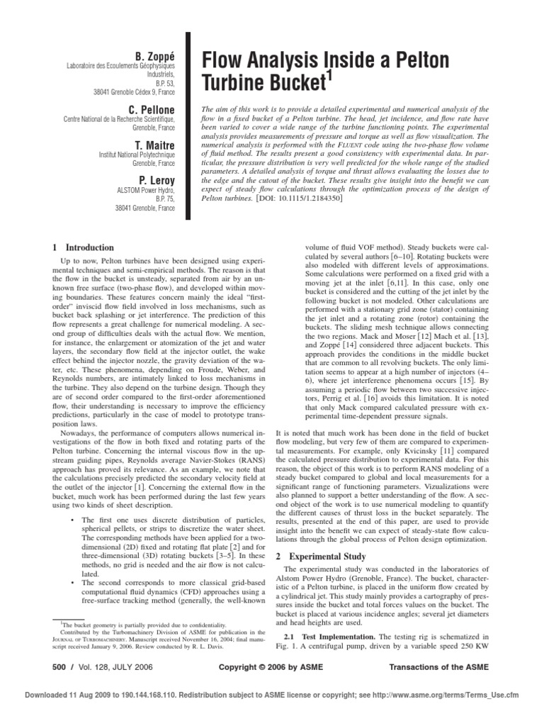 Flow Analysis Inside A Pelton Turbine Bucket: B. Zoppé | PDF | Navier ...