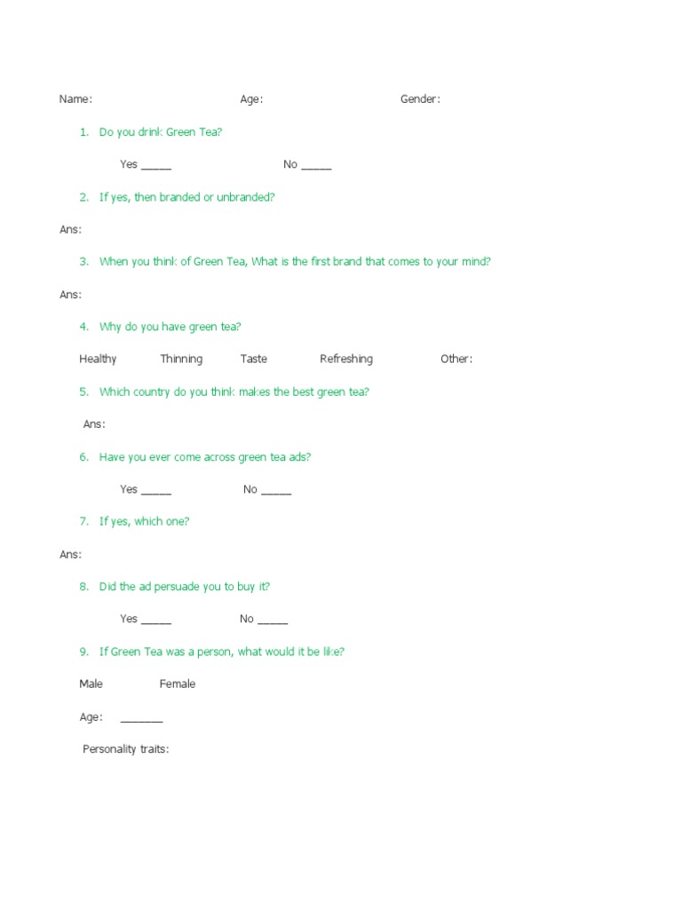 1 Green Tea Questionnaire