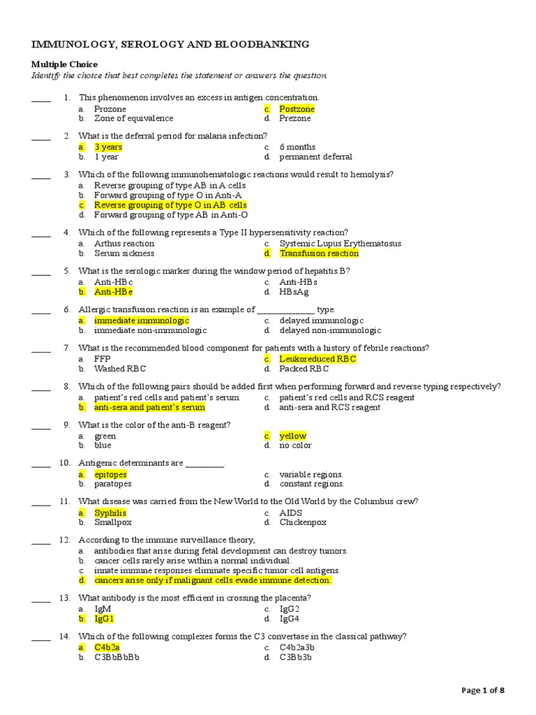 Immunology and Blood Banking Exam Review | PDF | Blood Donation | Antibody
