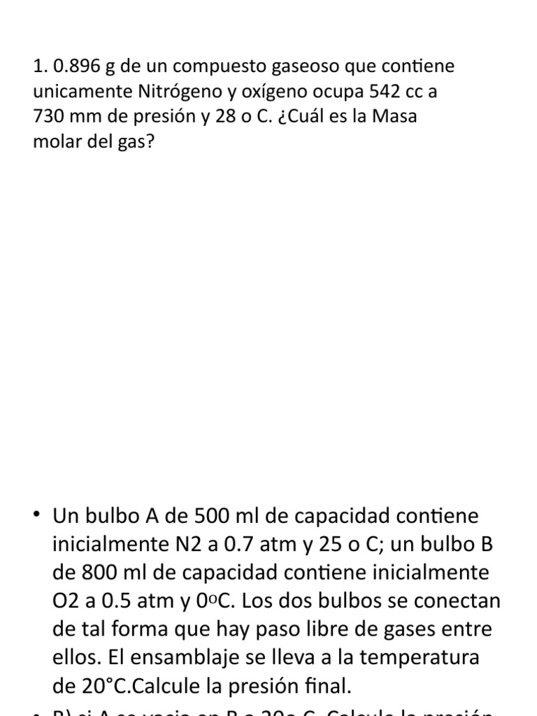 Ejercicios de Gases Ideales y Mezclas | PDF | Ciencia y matemáticas