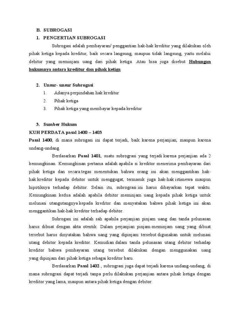 Pengertian dan Unsur Subrogasi | PDF | Pengelolaan Keuangan & Uang ...