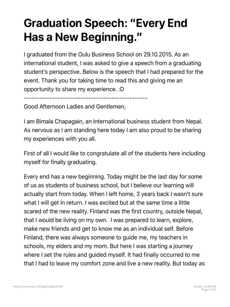 Graduation Speech Every End Has A New Beginning Blogs Pdf International Student University